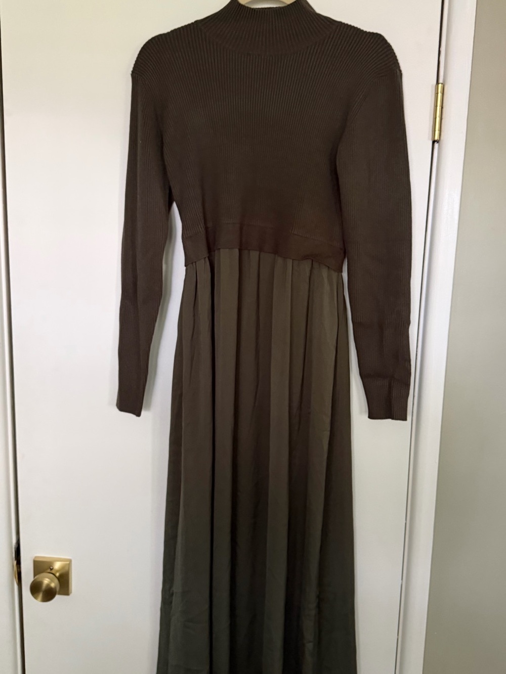Pinkblush Olive Brown Knit & Pleated Maxi Dress